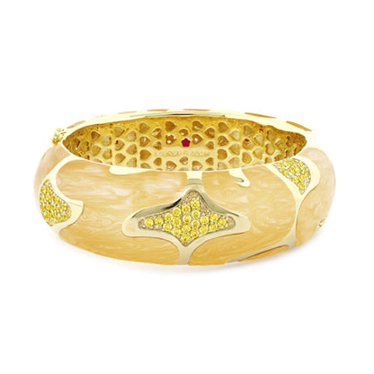 Swirl Tattoo Bangle, hinged bracelet with beige enamel and yellow stones on Tampa Home & Garden Store