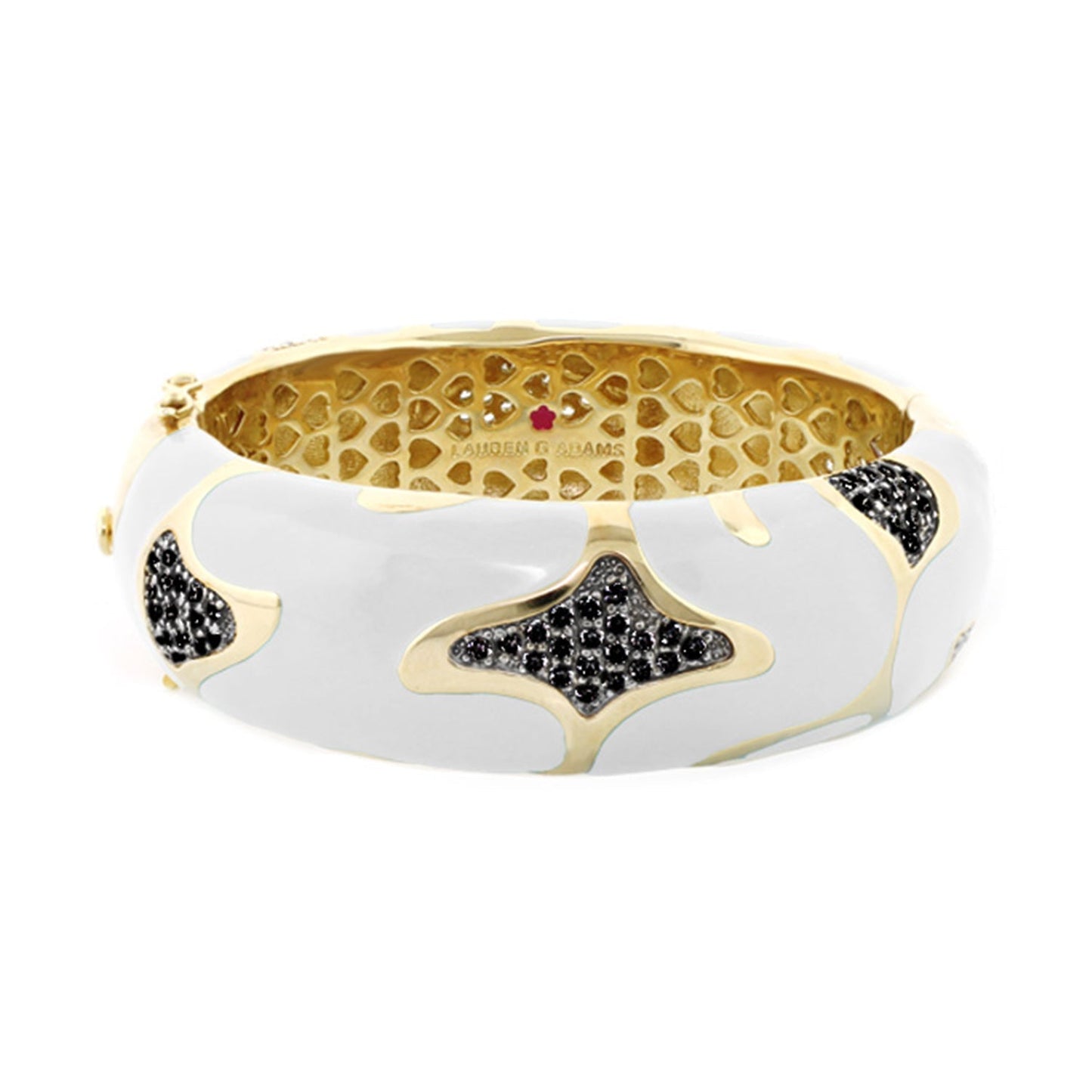 Swirl Tattoo Bangle hinged bracelet by Lauren G Adams in white enamel with gold-tone pavé on Tampa Home & Garden Store
