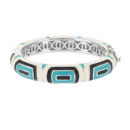 Modern Art Bangle enamel bracelet by Lauren G Adams in turquoise and black with silver accents on Tampa Home & Garden Store