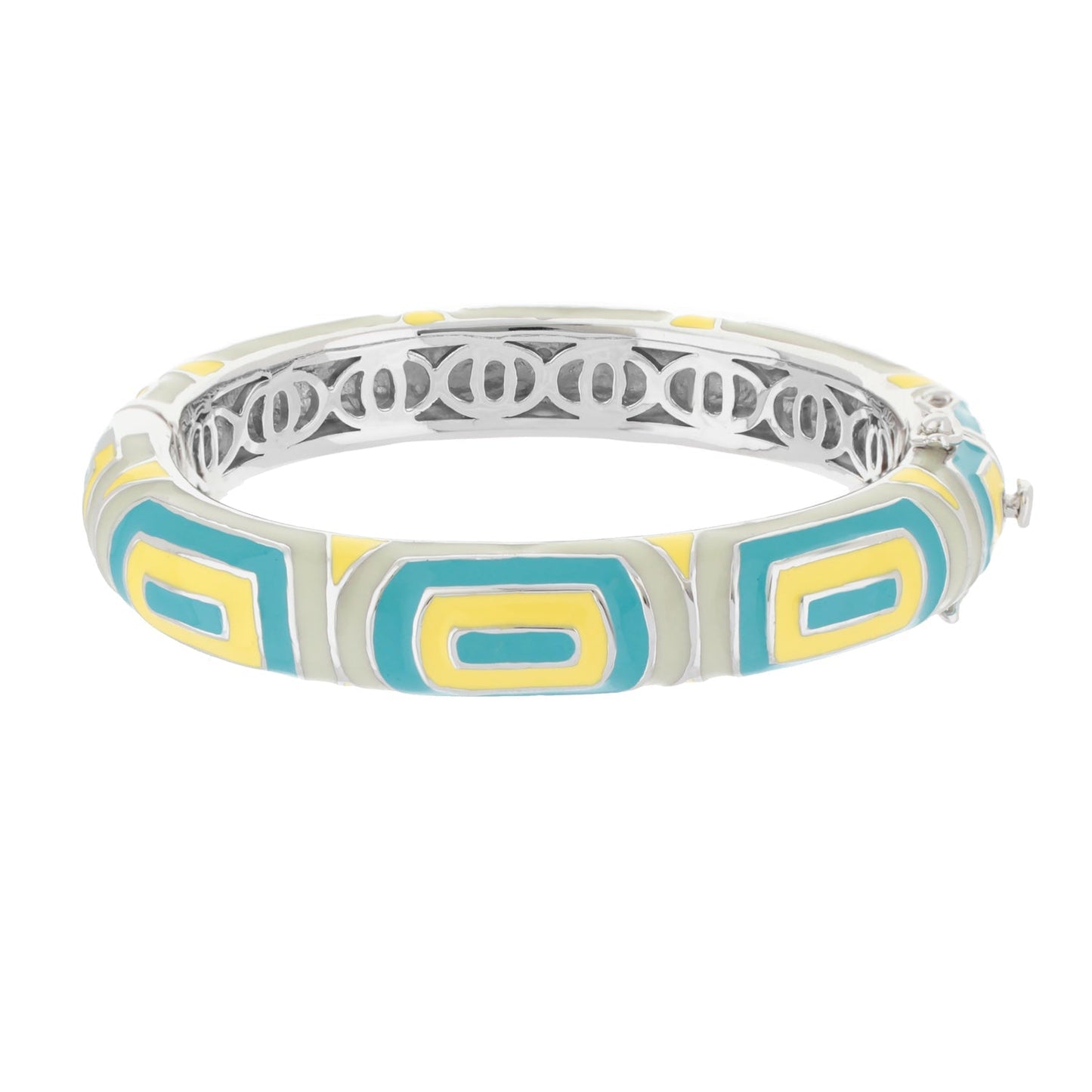 Modern Art Bangle enamel bracelet turquoise yellow lime geometric blocks Lauren G Adams on Tampa Home & Garden Store