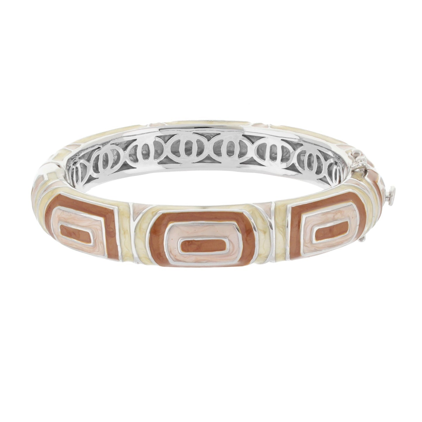 Modern Art Bangle enamel bracelet by Lauren G Adams in brown tan ivory geometric blocks on Tampa Home & Garden Store