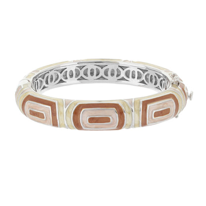 Modern Art Bangle enamel bracelet by Lauren G Adams in brown tan ivory geometric blocks on Tampa Home & Garden Store