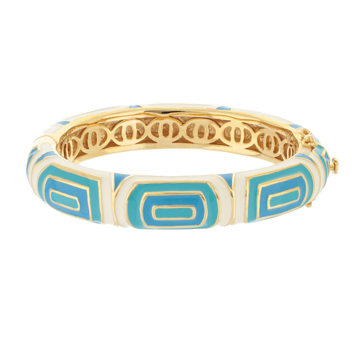 Modern Art Bangle enamel bracelet by Lauren G Adams in turquoise and white geometric enamel on Tampa Home & Garden Store