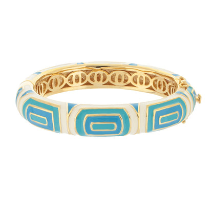 Modern Art Bangle enamel bracelet by Lauren G Adams in turquoise and white geometric enamel on Tampa Home & Garden Store