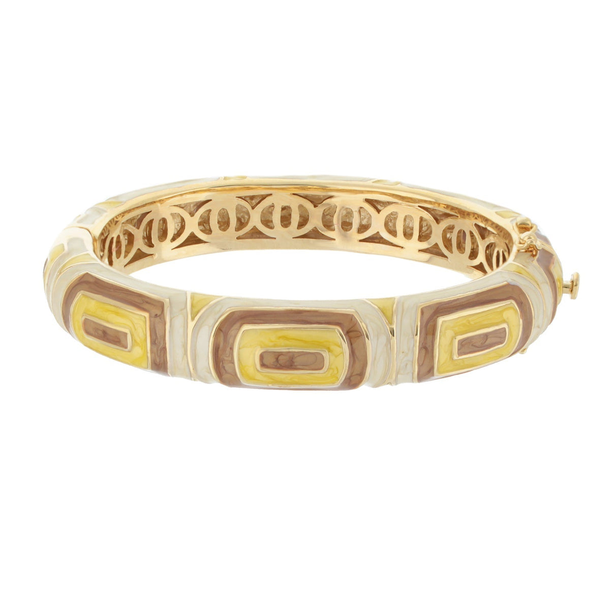 Lauren G Adams Modern Art Bangle enamel bracelet with yellow brown cream geometric inlay on Tampa Home & Garden Store