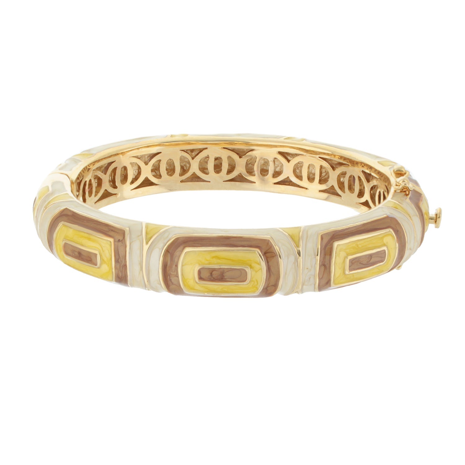 Lauren G Adams Modern Art Bangle enamel bracelet with yellow brown cream geometric inlay on Tampa Home & Garden Store