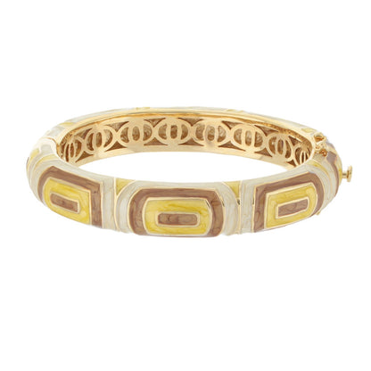 Lauren G Adams Modern Art Bangle enamel bracelet with yellow brown cream geometric inlay on Tampa Home & Garden Store