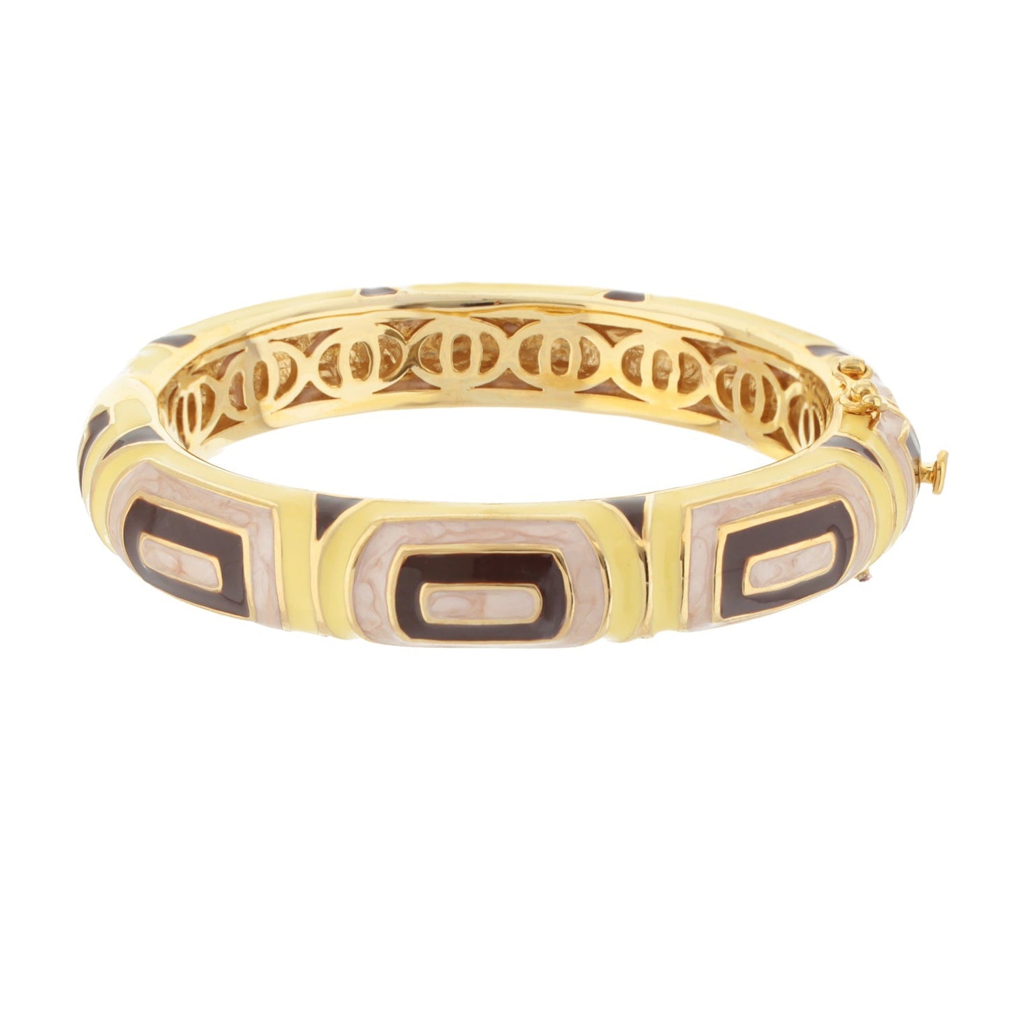Modern Art Bangle enamel bracelet gold-tone with black cream geometric panels Lauren G Adams on Tampa Home & Garden Store