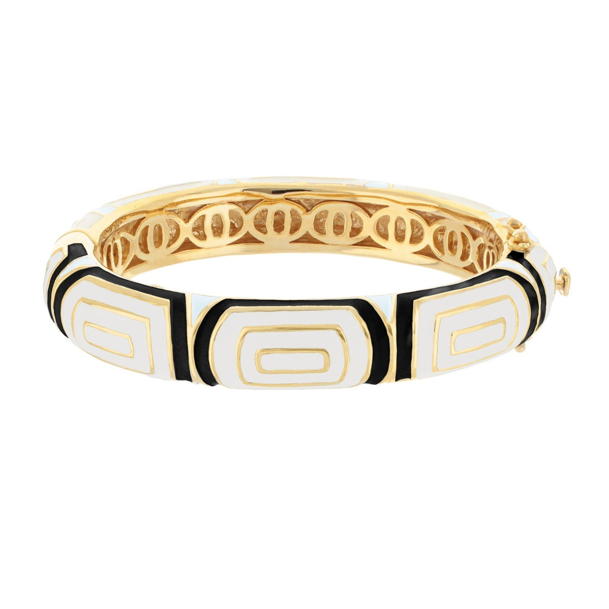 Modern Art Bangle enamel bracelet, gold-tone geometric panels, Lauren G Adams on Tampa Home & Garden Store