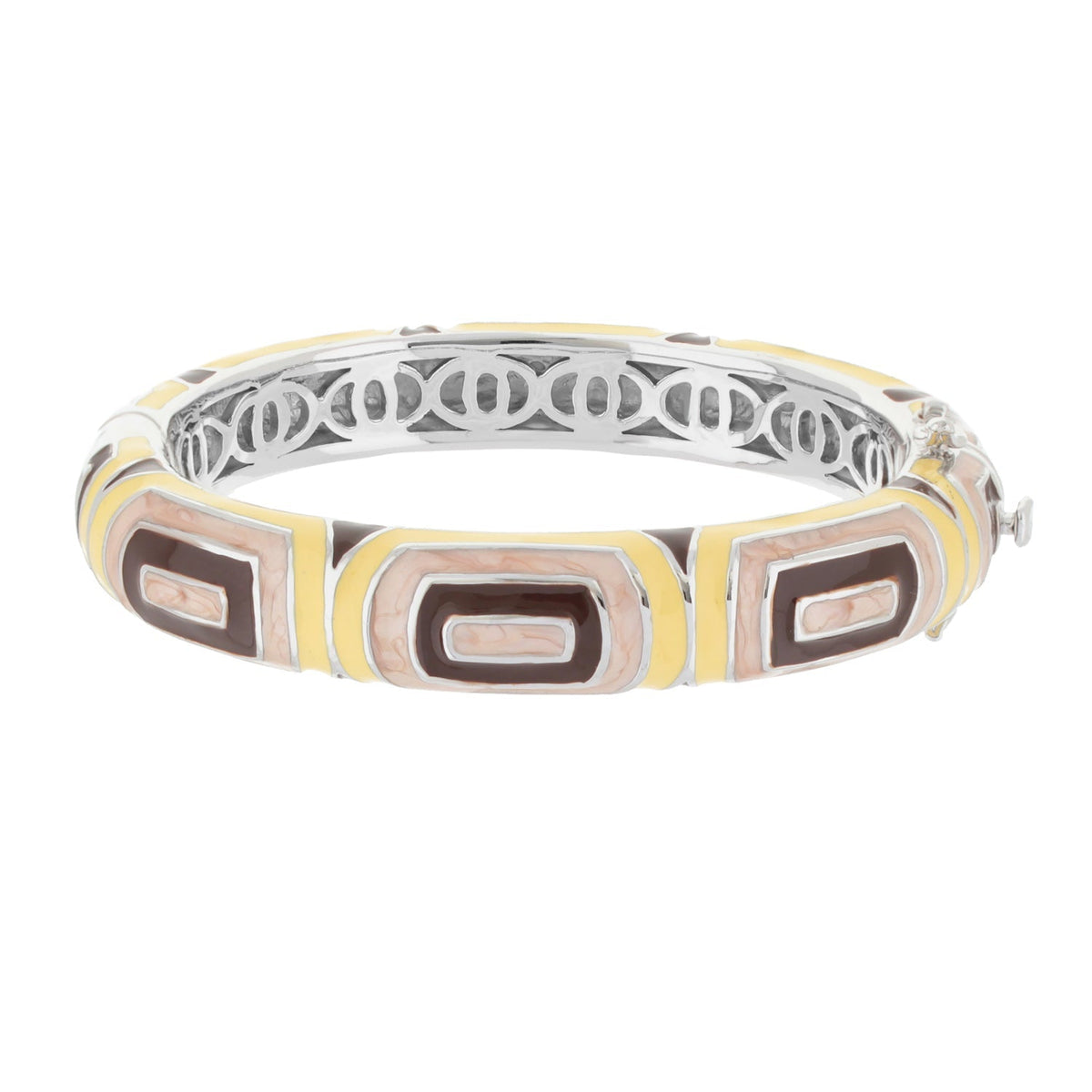 Modern Art Bangle enamel bracelet by Lauren G Adams in yellow brown geometric pattern on Tampa Home & Garden Store