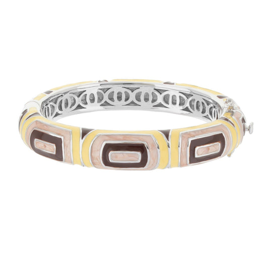 Modern Art Bangle enamel bracelet by Lauren G Adams in yellow brown geometric pattern on Tampa Home & Garden Store
