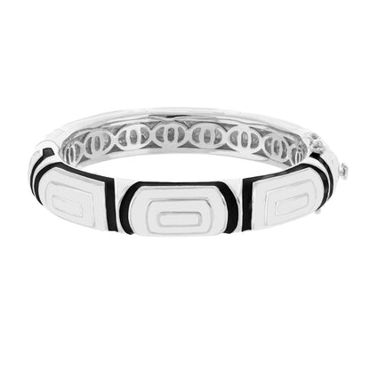 Modern Art Bangle enamel bracelet by Lauren G Adams in black and white with silver edge on Tampa Home & Garden Store