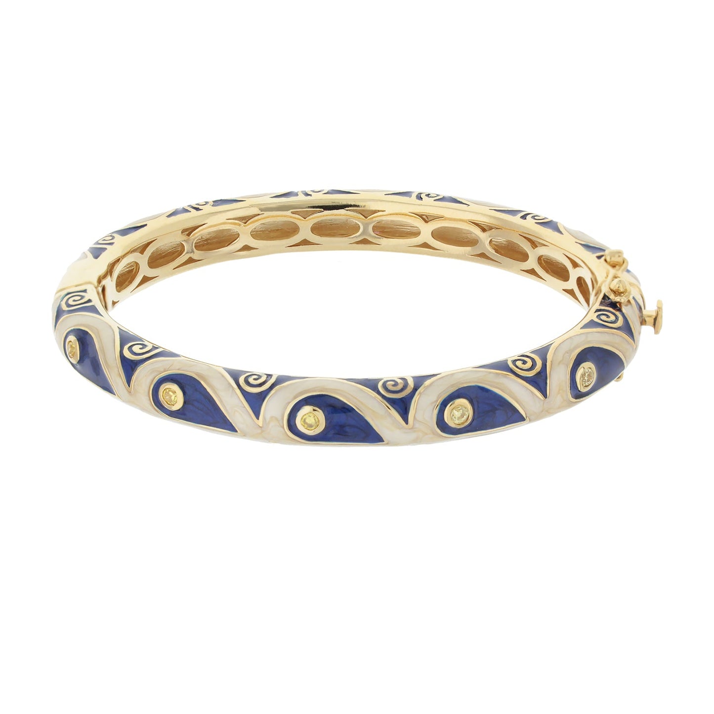 Tear Drop Bangle bracelet in gold-tone with blue enamel teardrop motifs, Lauren G Adams on Tampa Home & Garden Store