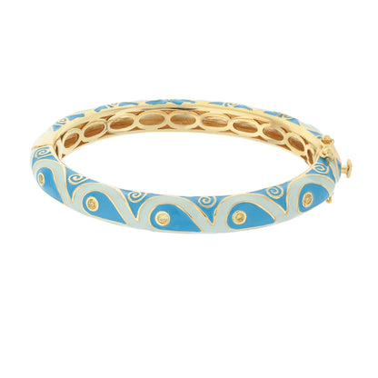 Tear Drop Bangle, blue enamel stackable bracelet by Lauren G Adams with gold-tone scrollwork on Tampa Home & Garden Store
