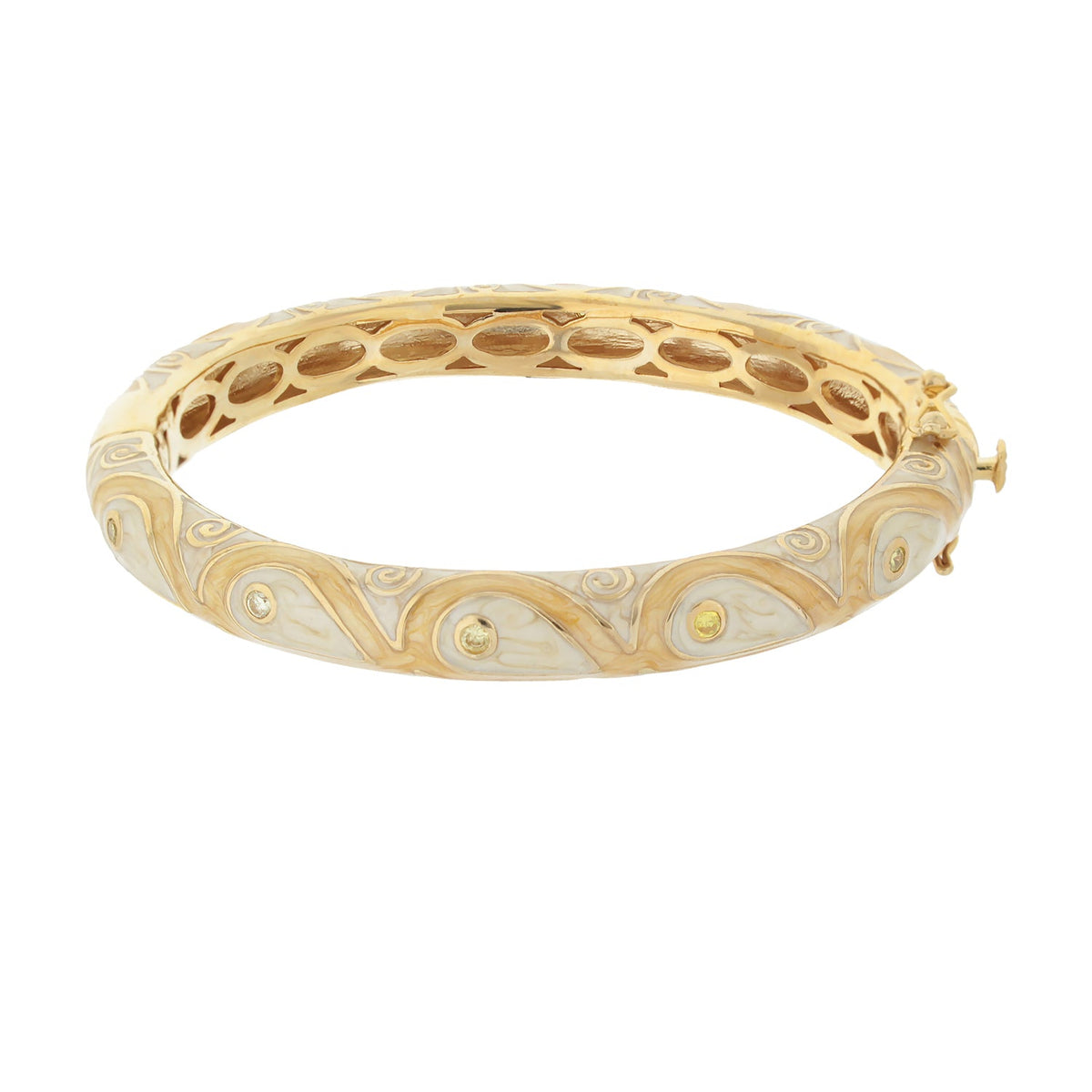 Tear Drop Bangle Lauren G Adams, gold-tone bracelet with cream enamel and crystal accents on Tampa Home & Garden Store
