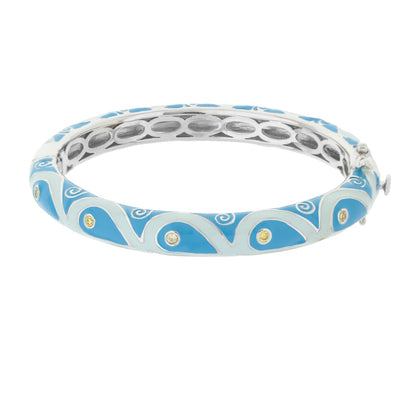 Tear Drop Bangle by Lauren G Adams, blue enamel stackable bracelet with white swirls on Tampa Home & Garden Store