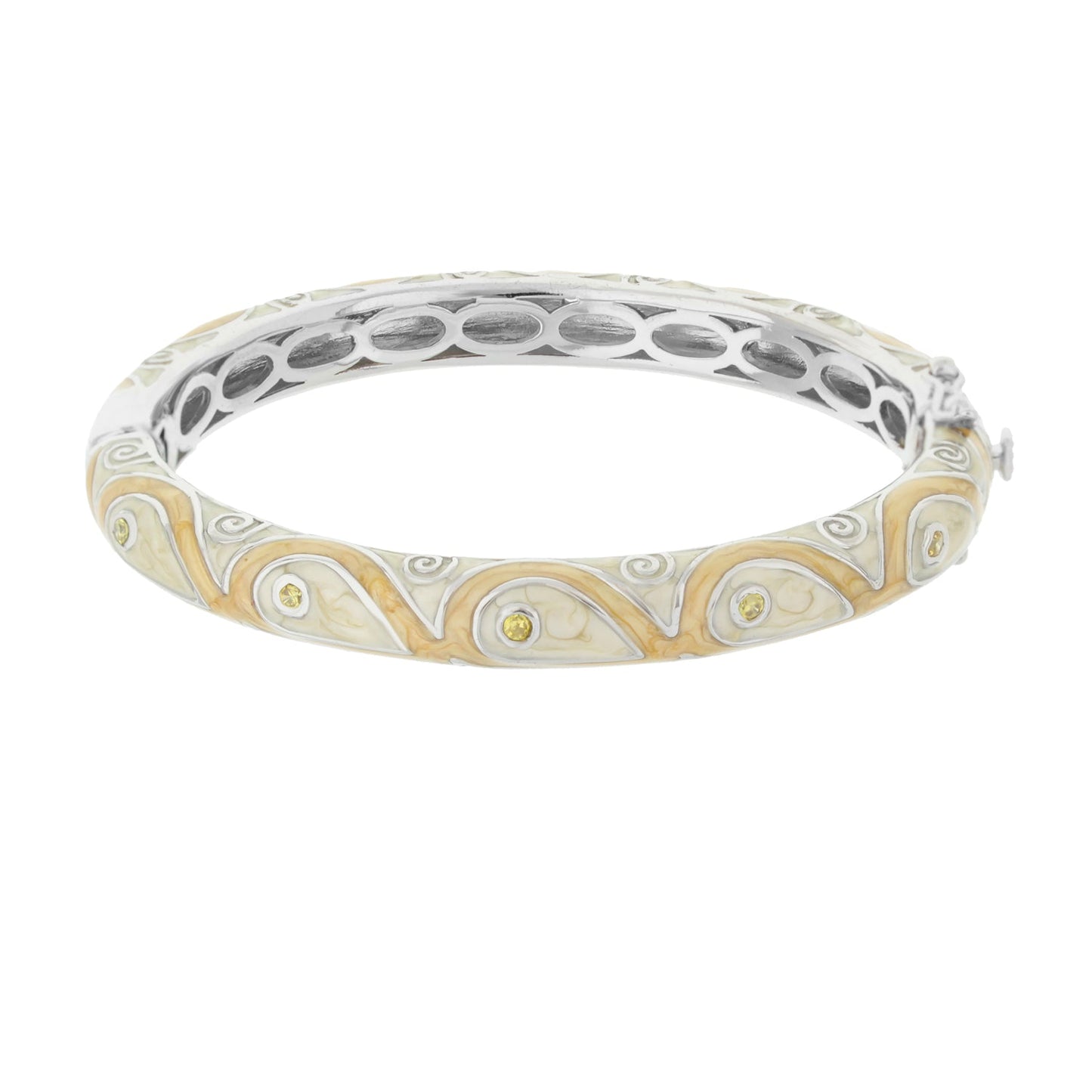 Tear Drop Bangle by Lauren G Adams, ivory-beige enamel bracelet with gold-toned teardrop motifs on Tampa Home & Garden Store