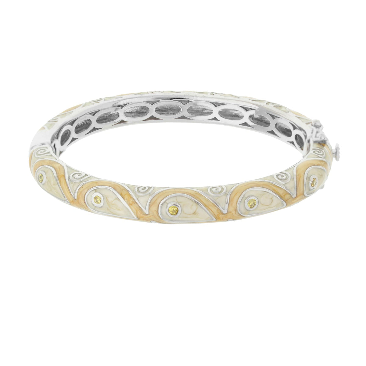 Tear Drop Bangle by Lauren G Adams, ivory-beige enamel bracelet with gold-toned teardrop motifs on Tampa Home & Garden Store