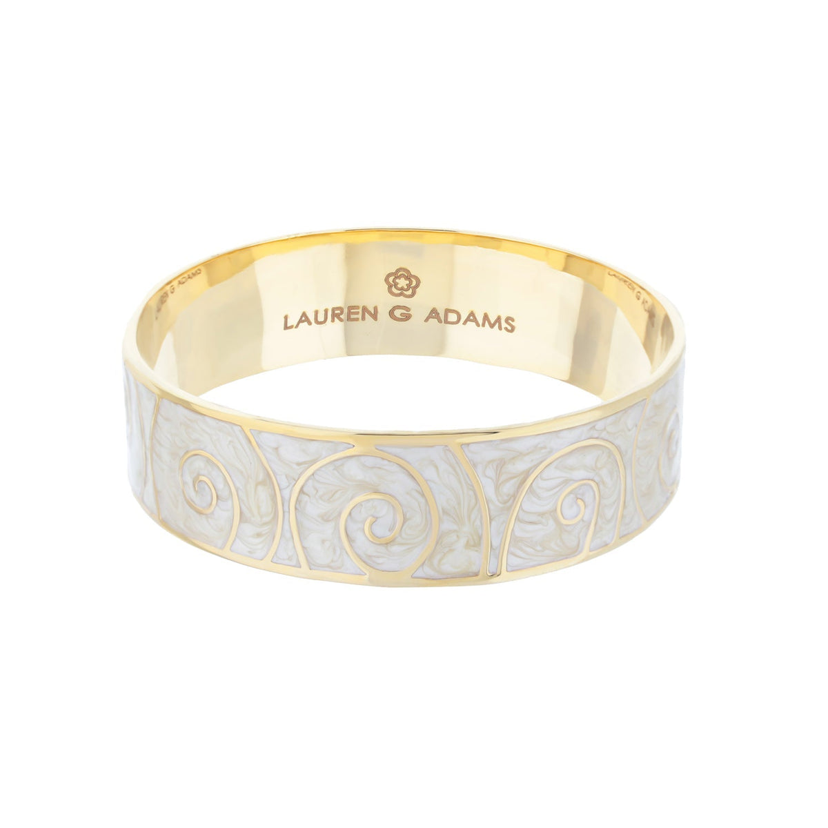 Signature Swirl Slip-On Bangle bracelet gold-tone with white enamel swirl Lauren G Adams on Tampa Home & Garden Store