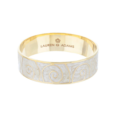 Signature Swirl Slip-On Bangle bracelet gold-tone with white enamel swirl Lauren G Adams on Tampa Home & Garden Store