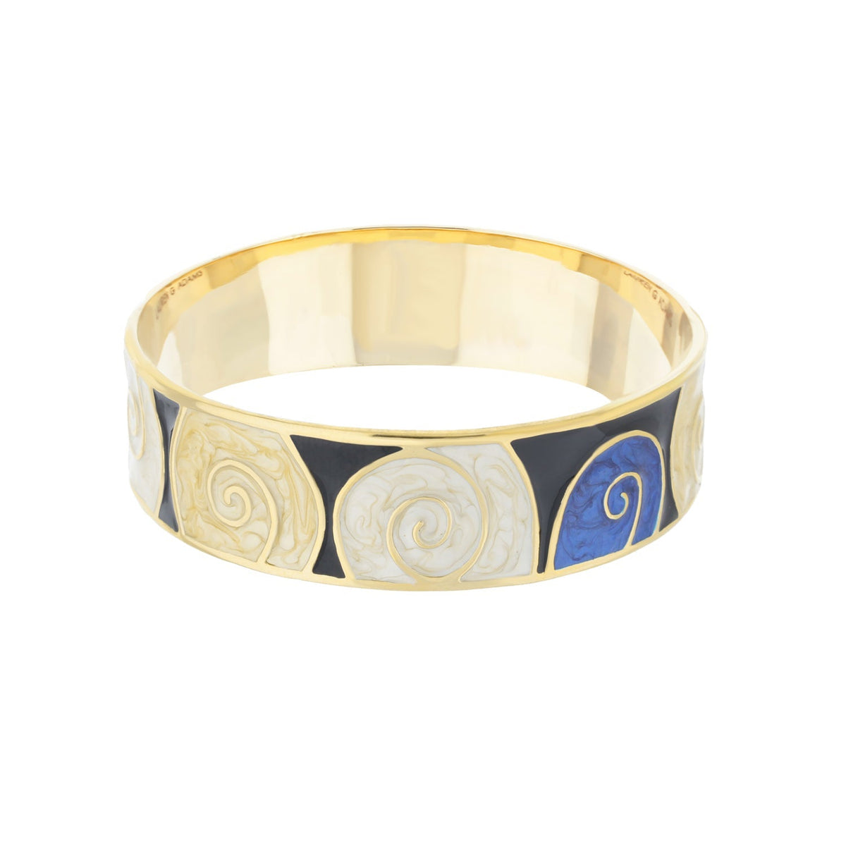 Signature Swirl Slip-On Bangle by Lauren G Adams, gold-tone with cream blue enamel swirls on Tampa Home & Garden Store