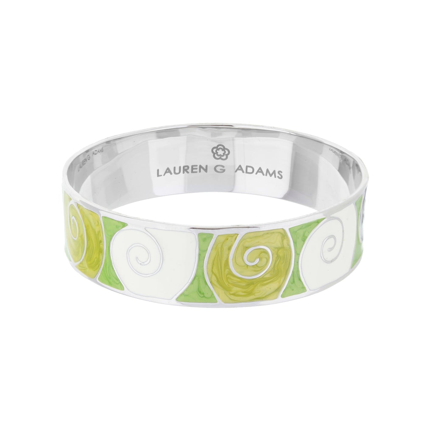Signature Swirl Slip-On Bangle by Lauren G Adams; silver bracelet with lime green enamel swirls on Tampa Home & Garden Store