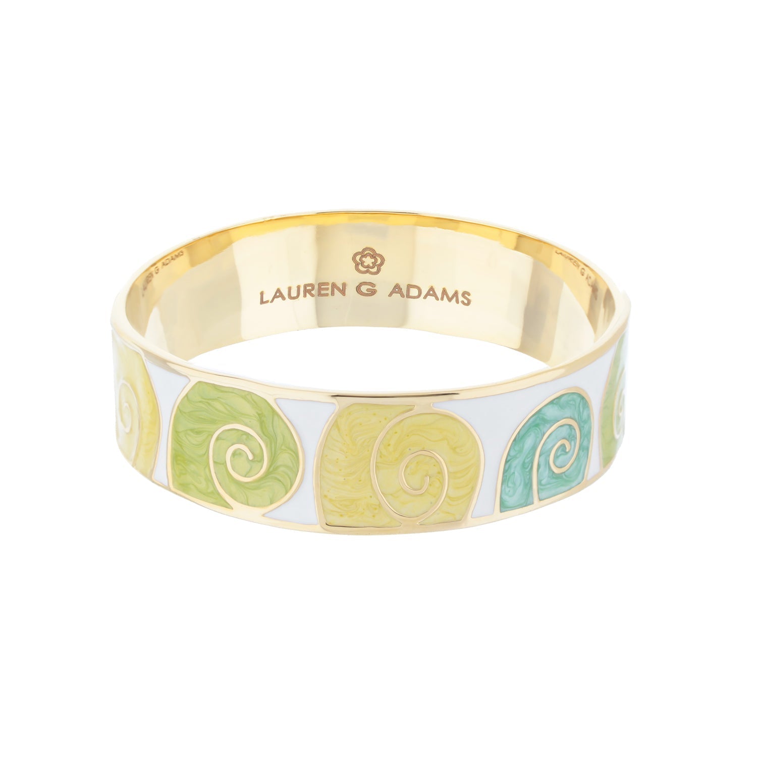 Lauren G Adams Signature Swirl Slip-On Bangle with gold-tone band and enamel spirals on Tampa Home & Garden Store