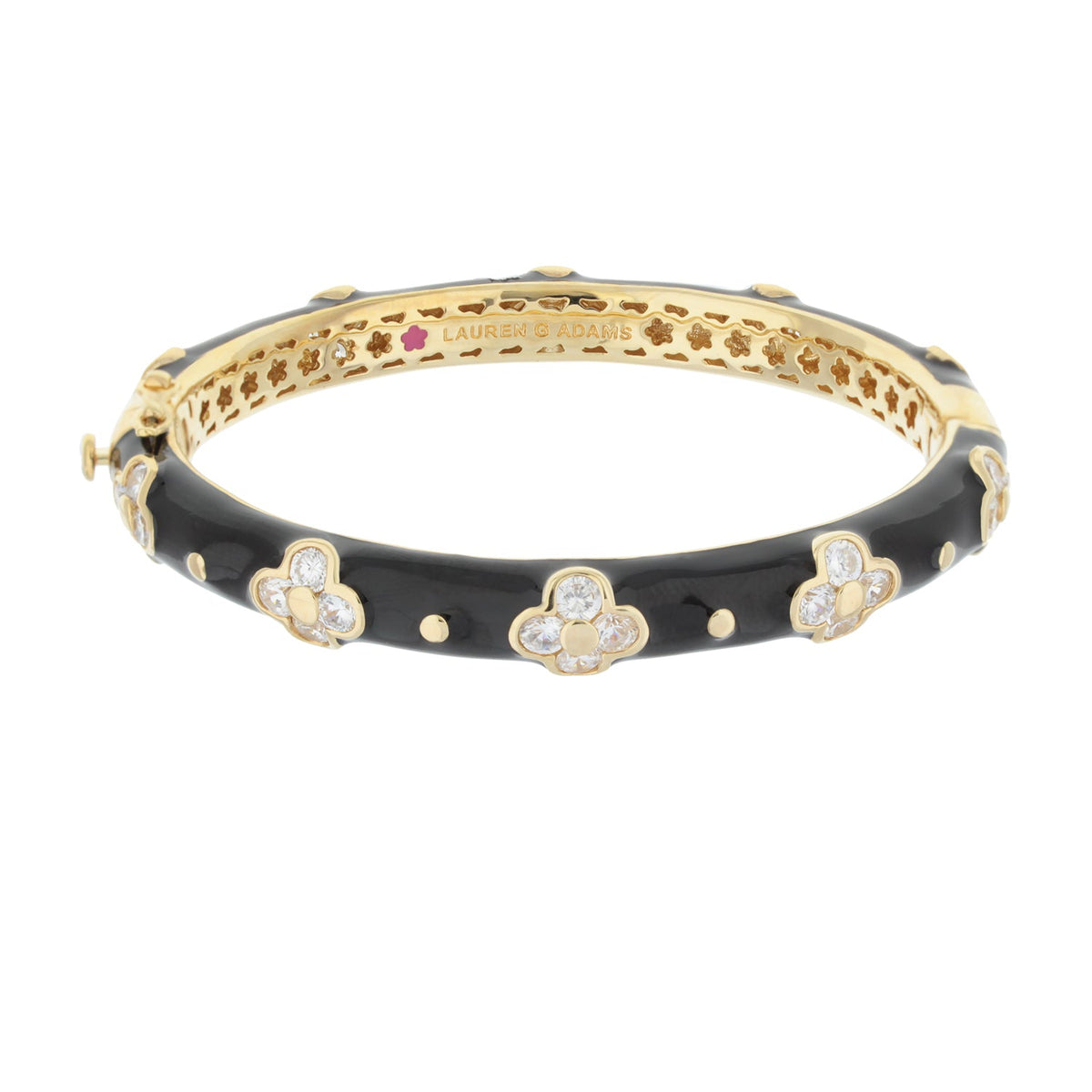 Hinged Clover Bangle in Black Enamel and Gold