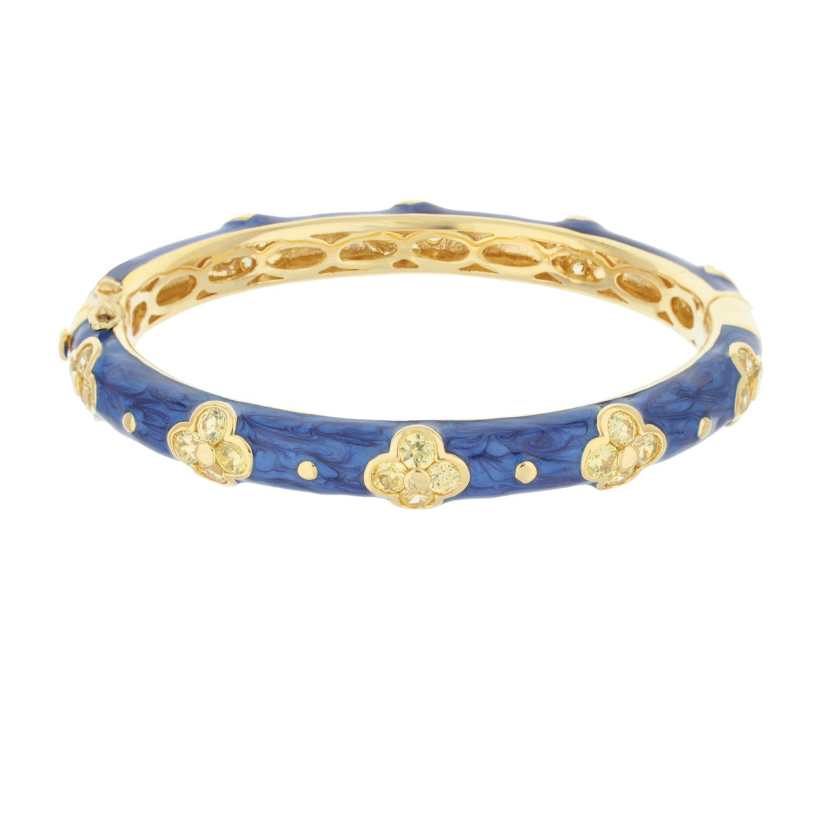 Hinged Clover Bangle in Black Enamel and Gold