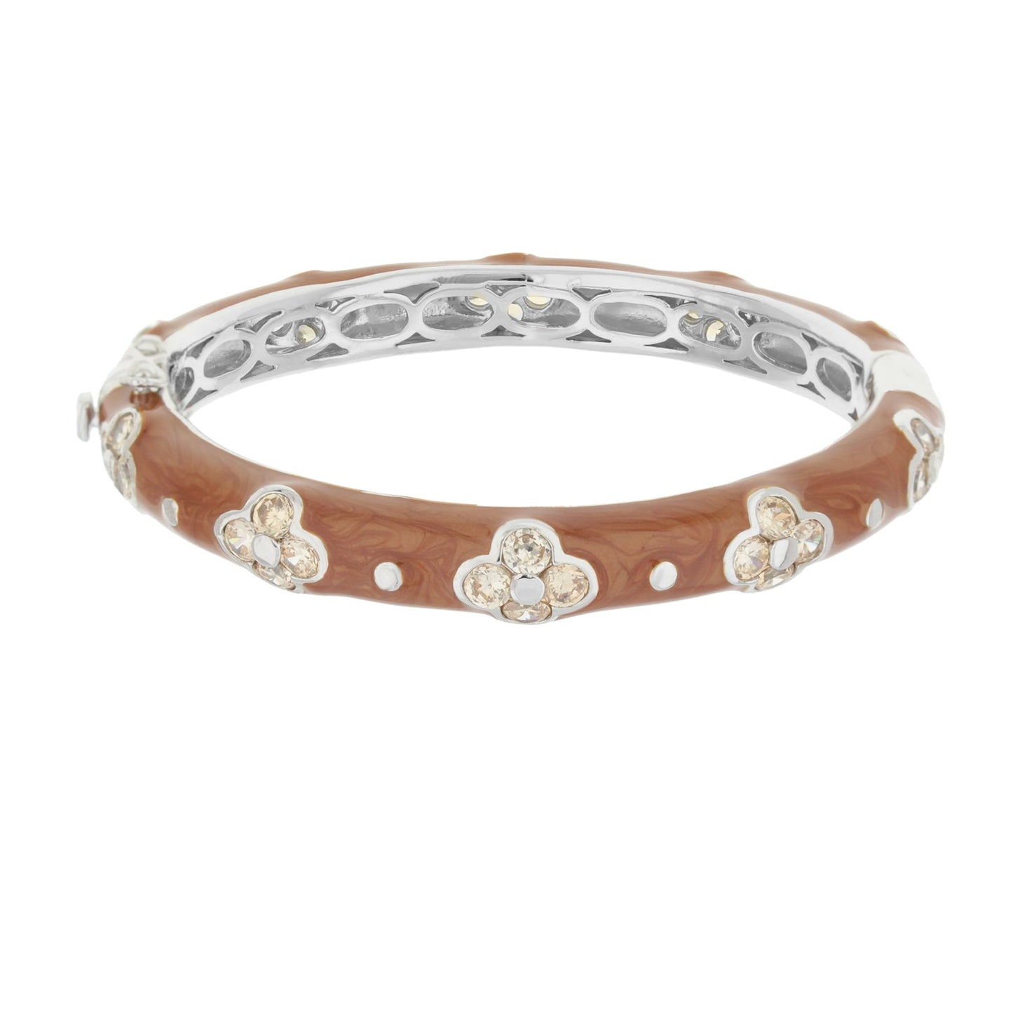 Hinged Clover Bangle in Black Enamel and Gold