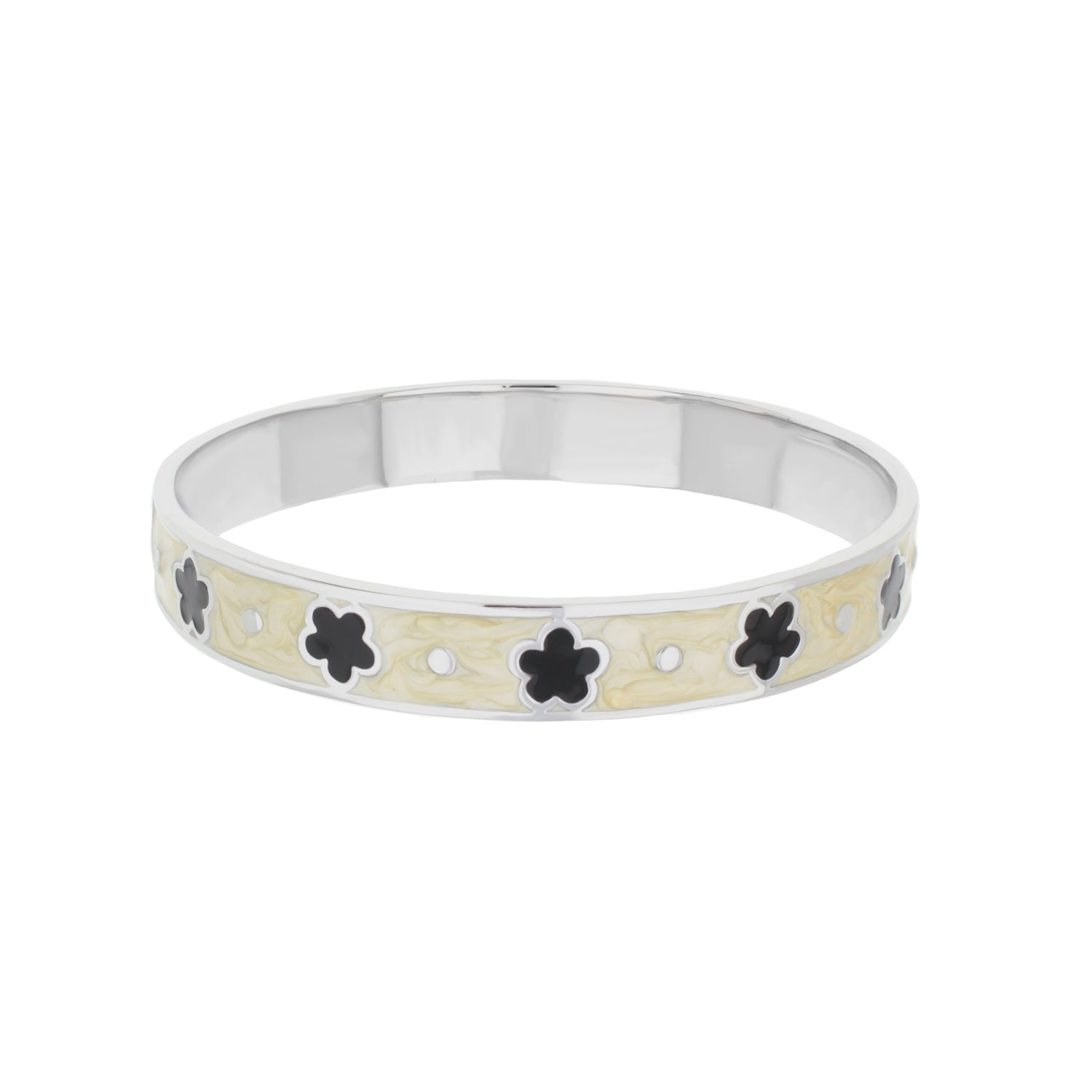 Daisy Love Bangle Petite Flower bracelet by Lauren G Adams with ivory enamel and black flowers on silver band on Tampa Home & Garden Store