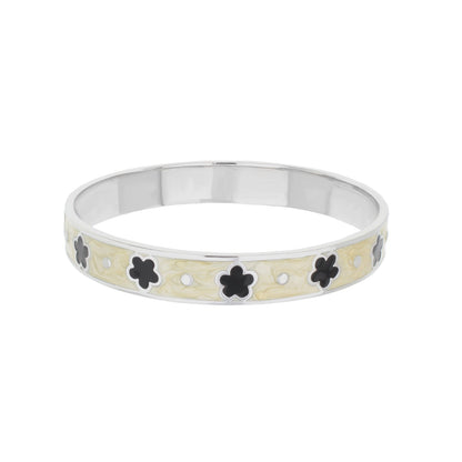 Daisy Love Bangle Petite Flower bracelet by Lauren G Adams with ivory enamel and black flowers on silver band on Tampa Home & Garden Store