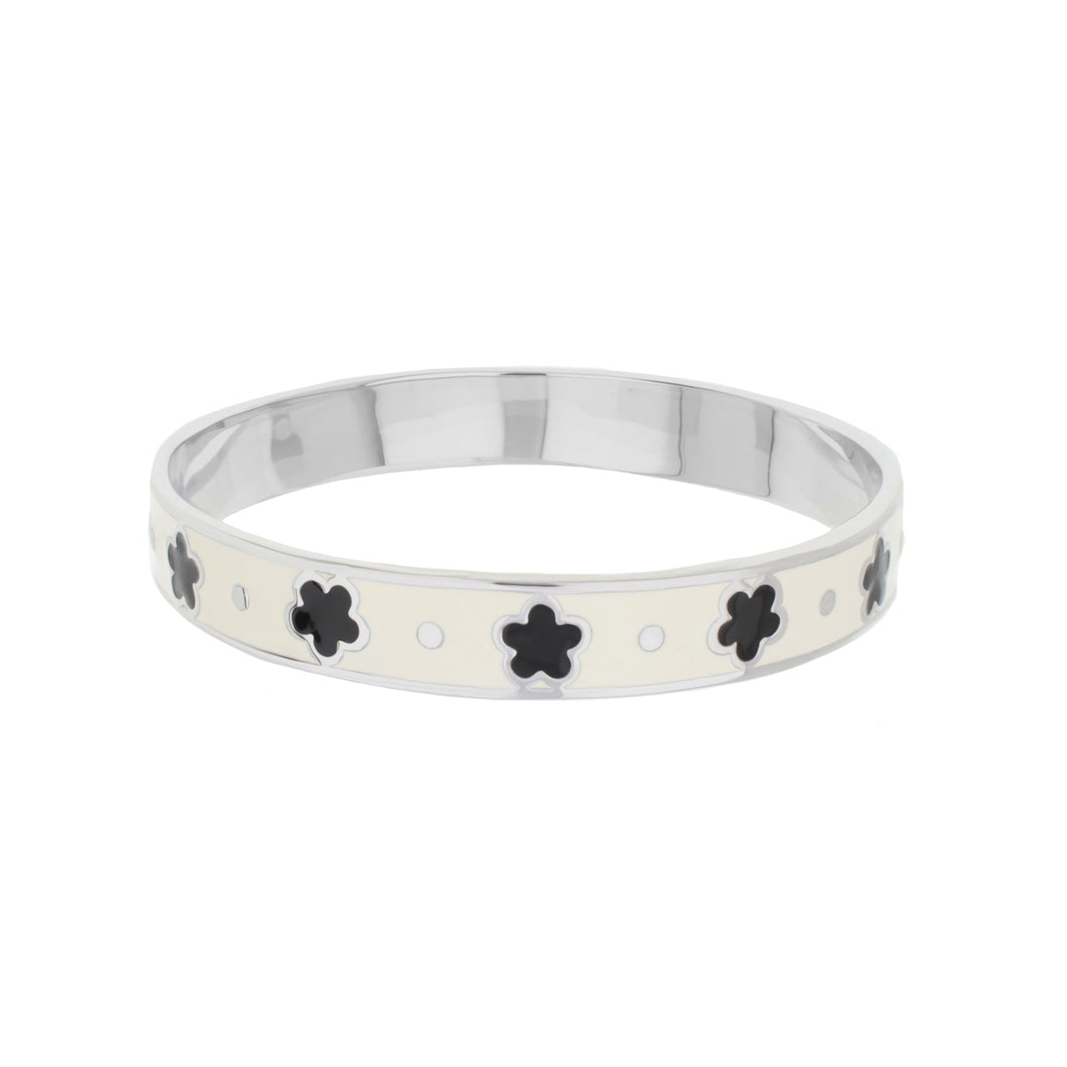 Daisy Love Bangle Petite Flower bracelet in silver-tone with black clover motifs on Tampa Home & Garden Store