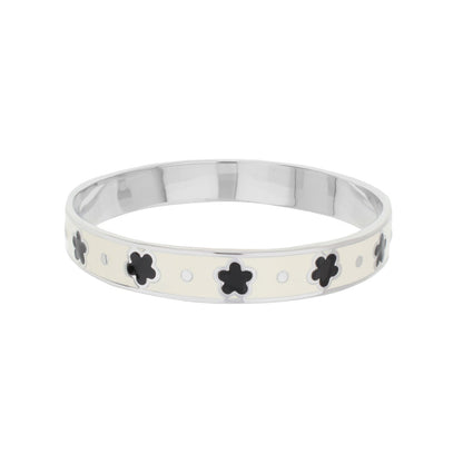 Daisy Love Bangle Petite Flower bracelet in silver-tone with black clover motifs on Tampa Home & Garden Store