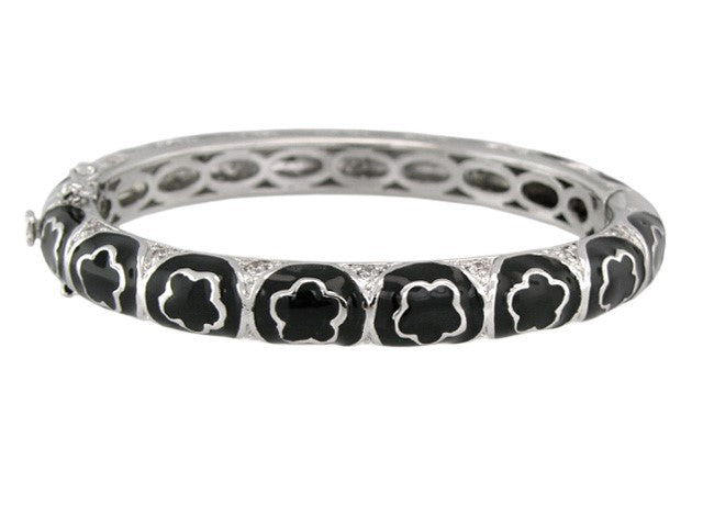 Dancing Daisy Bangle by Lauren G Adams, hinged bracelet with black enamel clover panels on Tampa Home & Garden Store