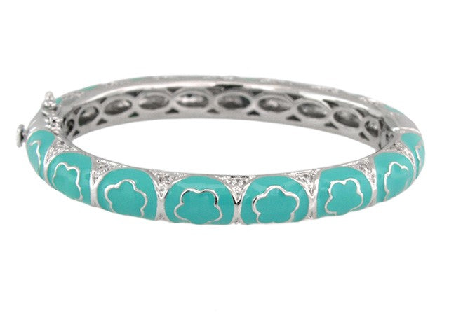 Dancing Daisy Bangle, turquoise enamel hinged bracelet by Lauren G Adams with safety lock on Tampa Home & Garden Store