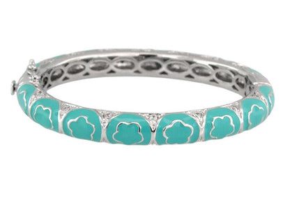Dancing Daisy Bangle, turquoise enamel hinged bracelet by Lauren G Adams with safety lock on Tampa Home & Garden Store