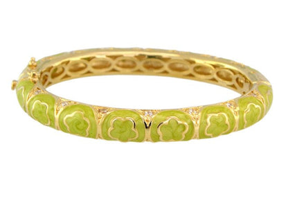 Dancing Daisy Bangle, green enamel clover motifs, Lauren G Adams, hinged bracelet on Tampa Home & Garden Store