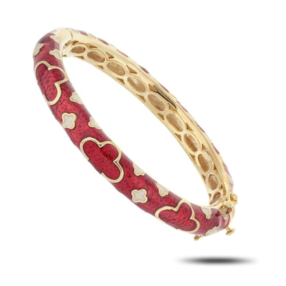 Art Deco Stackable Bangle red enamel bracelet by Lauren G Adams with gold-tone clover motifs on Tampa Home & Garden Store