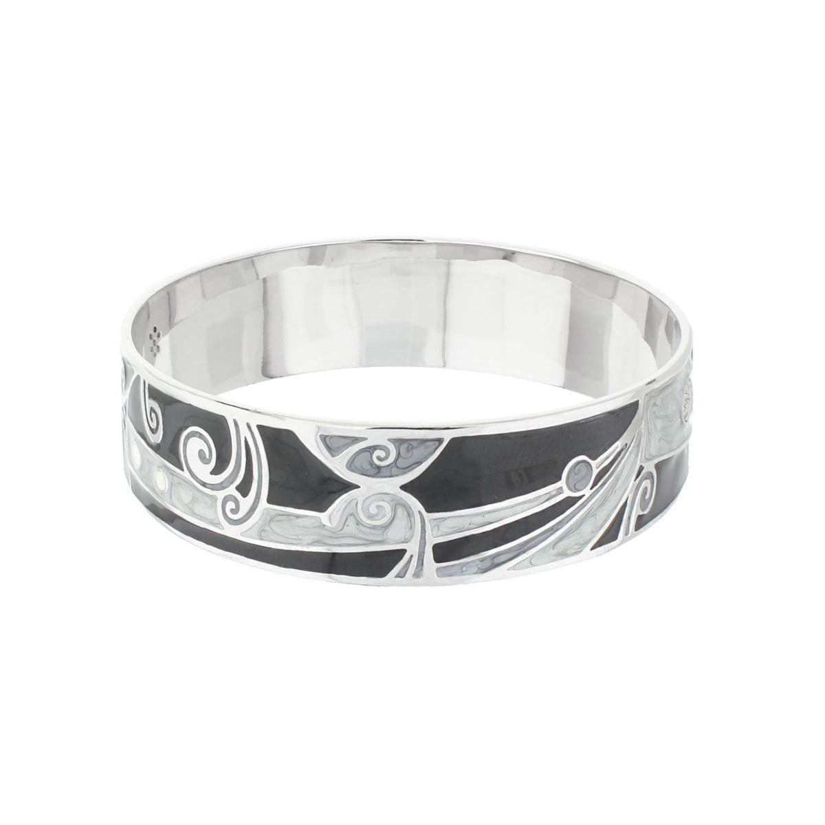 Modern Art Rhodium and Cubic Zirconia Bangle
