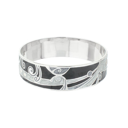 Modern Art Rhodium and Cubic Zirconia Bangle