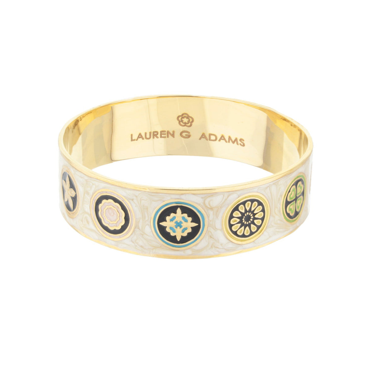 Modern Art Slip-On Bangle bracelet, gold-tone enamel medallions, Lauren G Adams on Tampa Home & Garden Store
