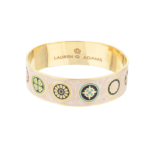 Modern Art Slip-On Bangle by Lauren G Adams, gold-tone with colorful enamel medallions on Tampa Home & Garden Store