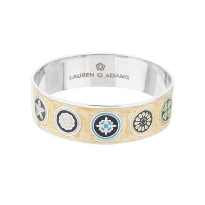 Modern Art Slip-On Bangle by Lauren G Adams with circular enamel medallions on gold tone on Tampa Home & Garden Store