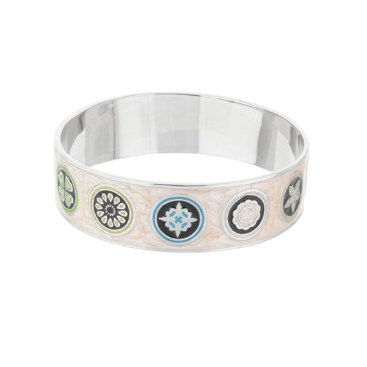Modern Art Slip-On Bangle in silver-tone with colorful enamel medallions by Lauren G Adams on Tampa Home & Garden Store