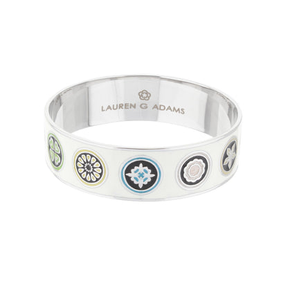 Modern Art Slip-On Bangle by Lauren G Adams in silver with enamel circular motifs on Tampa Home & Garden Store