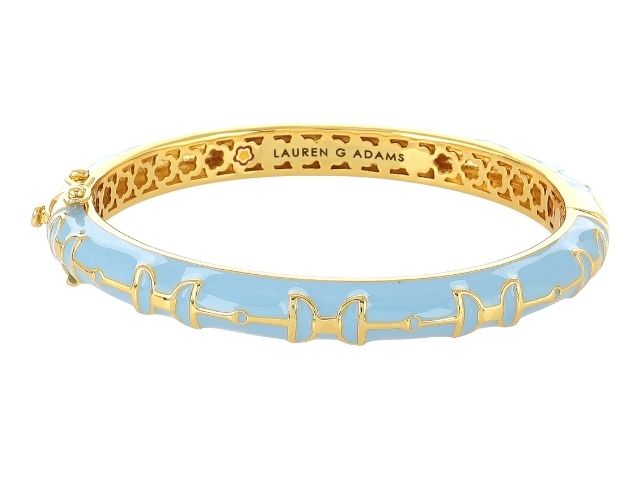 Equestrian Stirrup Bangle by Lauren G Adams, light blue enamel with gold-tone hinges on Tampa Home & Garden Store