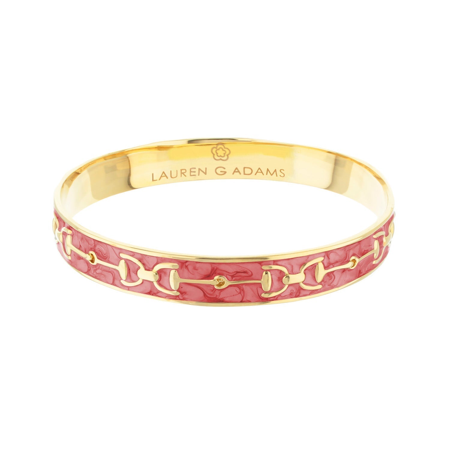 Lauren G Adams Equestrian Stirrup Bangle in champagne gold with pink enamel chain motif on Tampa Home & Garden Store