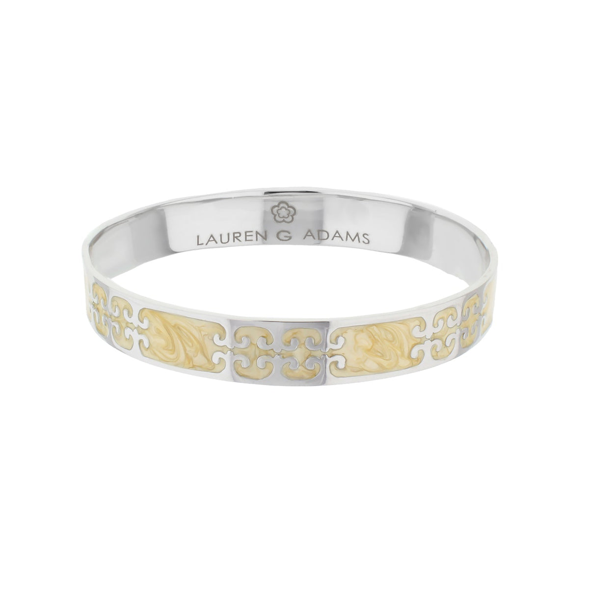 Gothic Love Slip-On Bangle by Lauren G Adams, two-tone silver bracelet with gold filigree inlay on Tampa Home & Garden Store