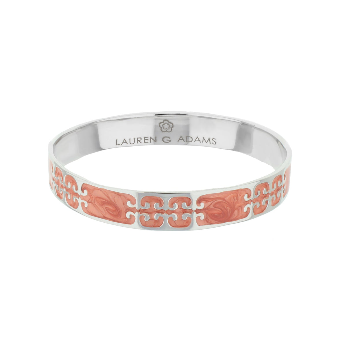 Gothic Love Slip-On Bangle by Lauren G Adams with coral enamel scrollwork on silver on Tampa Home & Garden Store